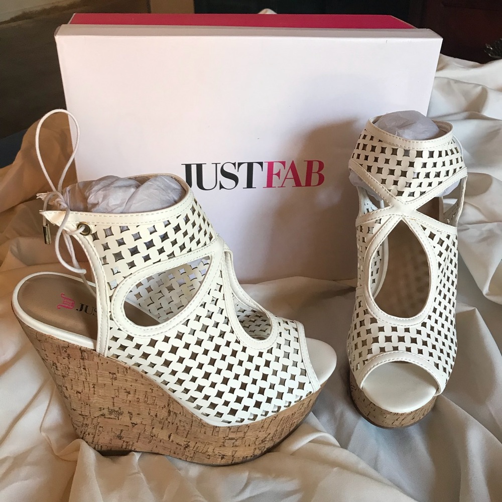 JustFab Sky High White Cutout Wedges